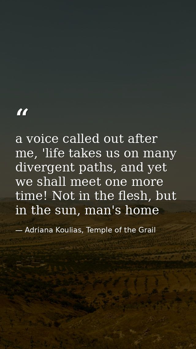 a voice called out after me, 'life takes us on many divergent paths, and yet we shall meet one more time! Not in the fle — Adriana Koulias, Temple of the Grail