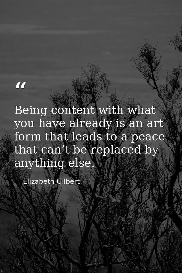 Being content with what you have already is an art form that leads to a peace that can’t be replaced by anything else. — Elizabeth Gilbert