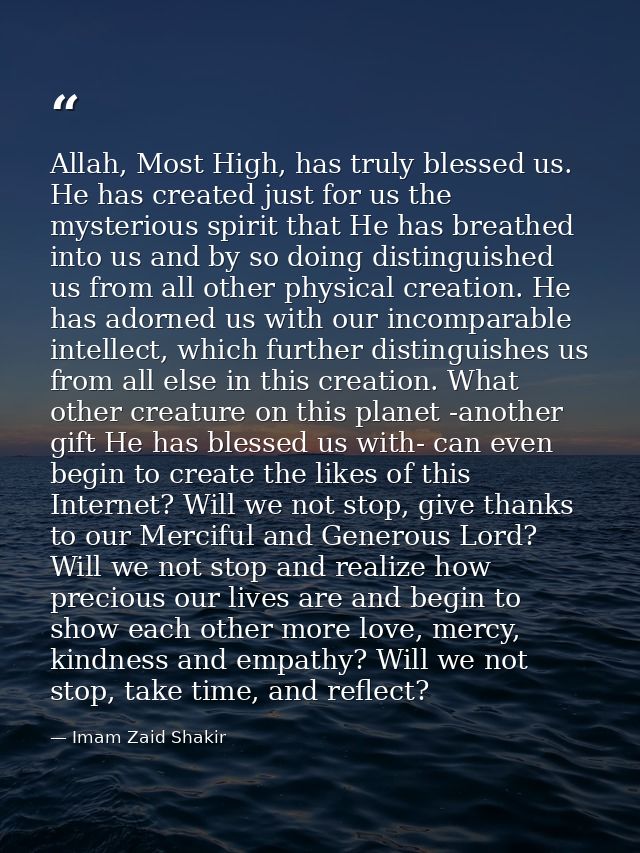 Allah, Most High, has truly blessed us. He has created just for us the mysterious spirit that He has breathed into us an — Imam Zaid Shakir