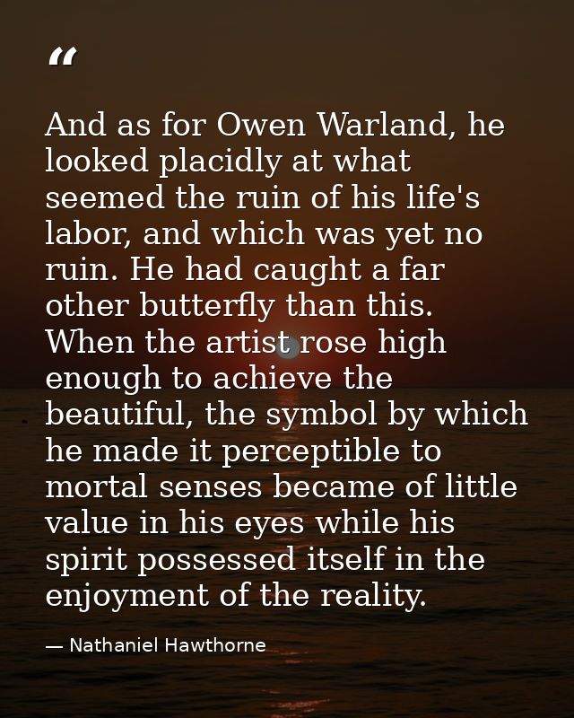 And as for Owen Warland, he looked placidly at what seemed the ruin of his life's labor, and which was yet no ruin. He h — Nathaniel Hawthorne