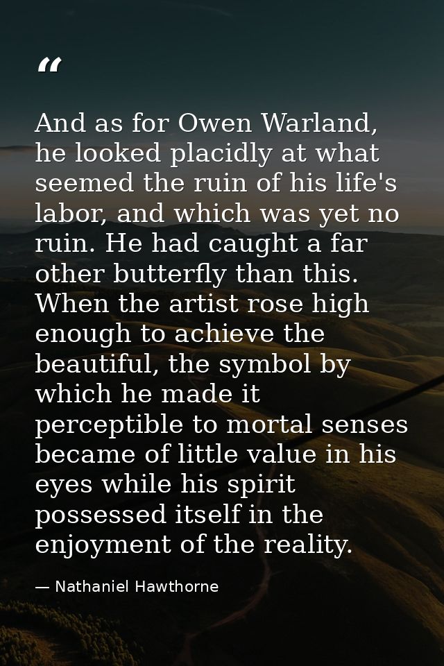 And as for Owen Warland, he looked placidly at what seemed the ruin of his life's labor, and which was yet no ruin. He h — Nathaniel Hawthorne