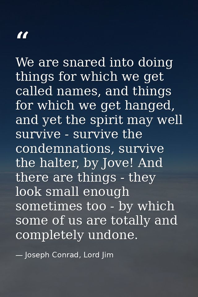 We are snared into doing things for which we get called names, and things for which we get hanged, and yet the spirit ma — Joseph Conrad, Lord Jim