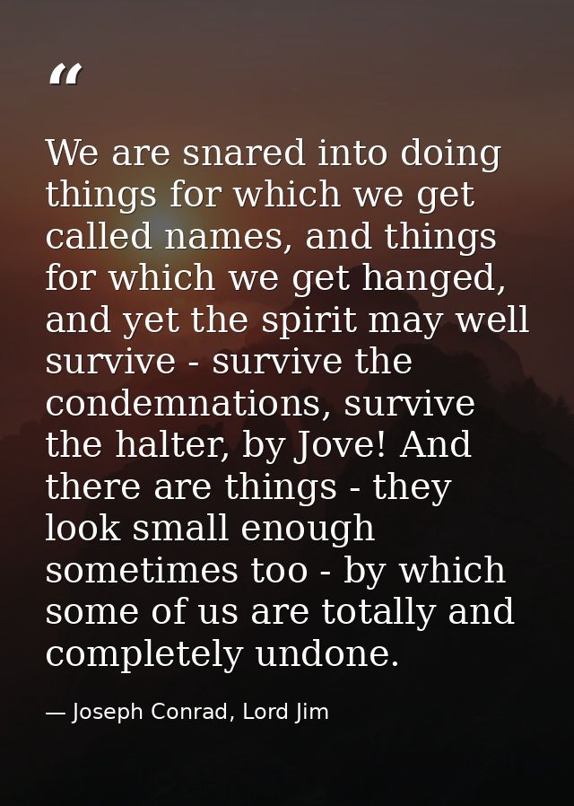We are snared into doing things for which we get called names, and things for which we get hanged, and yet the spirit ma — Joseph Conrad, Lord Jim
