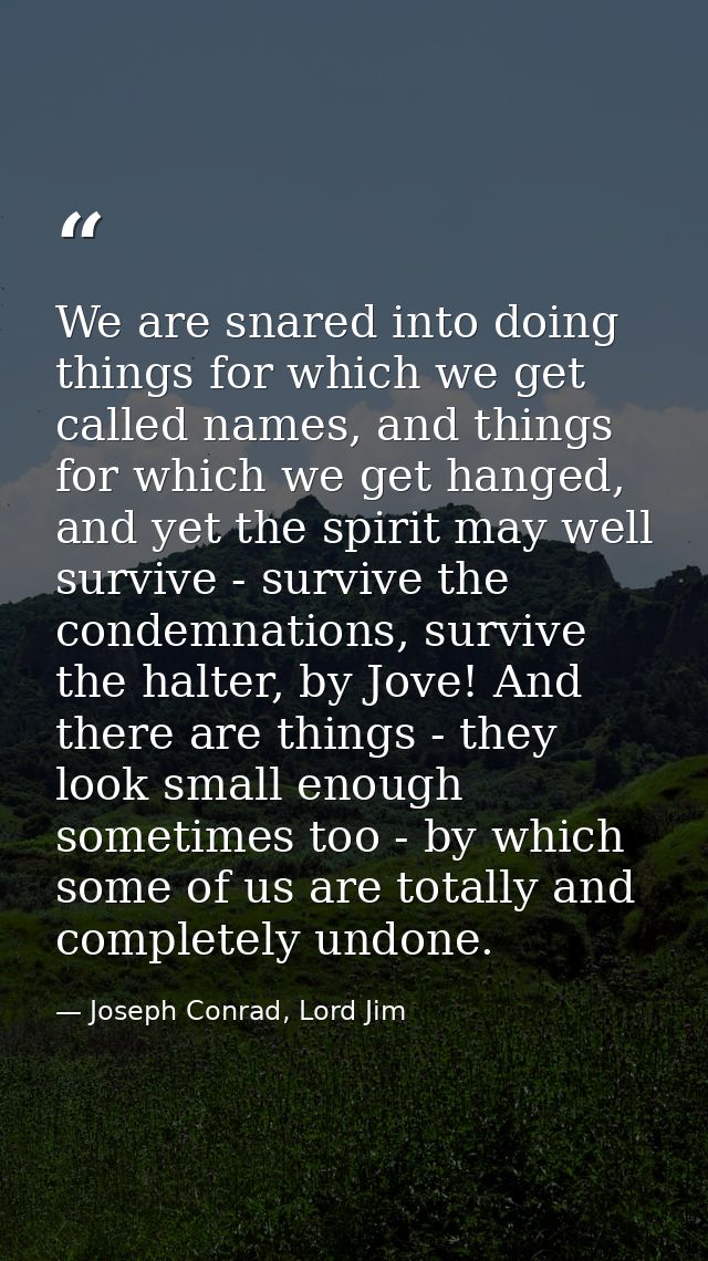 We are snared into doing things for which we get called names, and things for which we get hanged, and yet the spirit ma — Joseph Conrad, Lord Jim