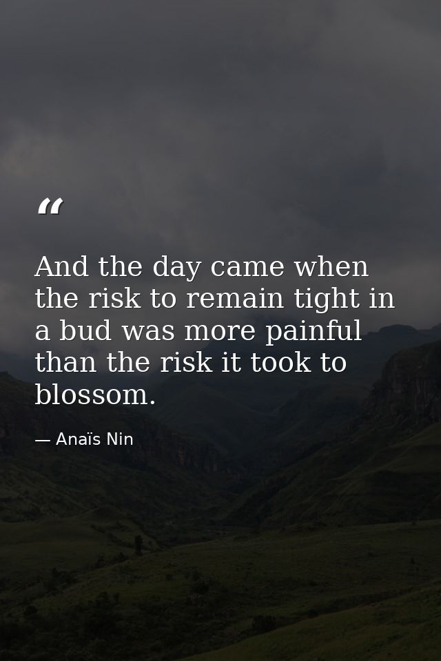 And the day came when the risk to remain tight in a bud was more painful than the risk it took to blossom. — Anaïs Nin