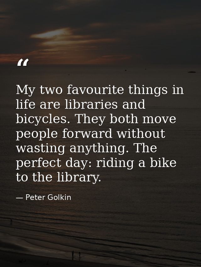 My two favourite things in life are libraries and bicycles. They both move people forward without wasting anything. The  — Peter Golkin