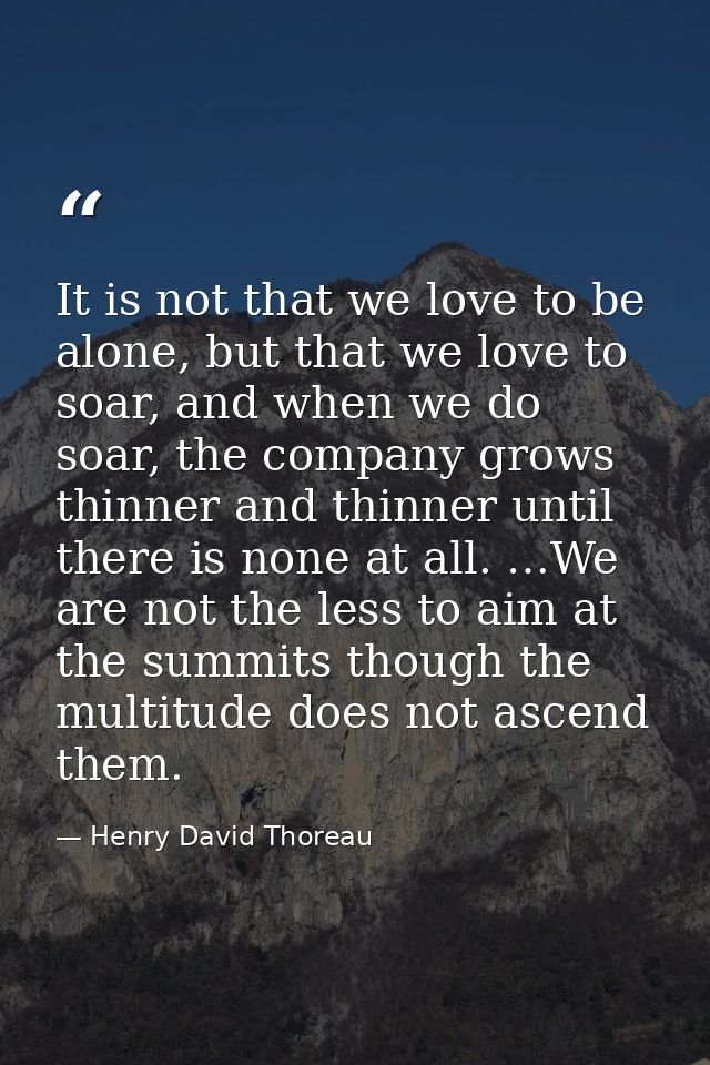 It is not that we love to be alone, but that we love to soar, and when we do soar, the company grows thinner and thinner — Henry David Thoreau