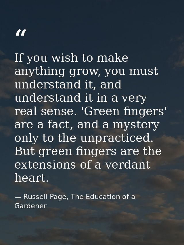 If you wish to make anything grow, you must understand it, and understand it in a very real sense. 'Green fingers' are a — Russell Page, The Education of a Gardener