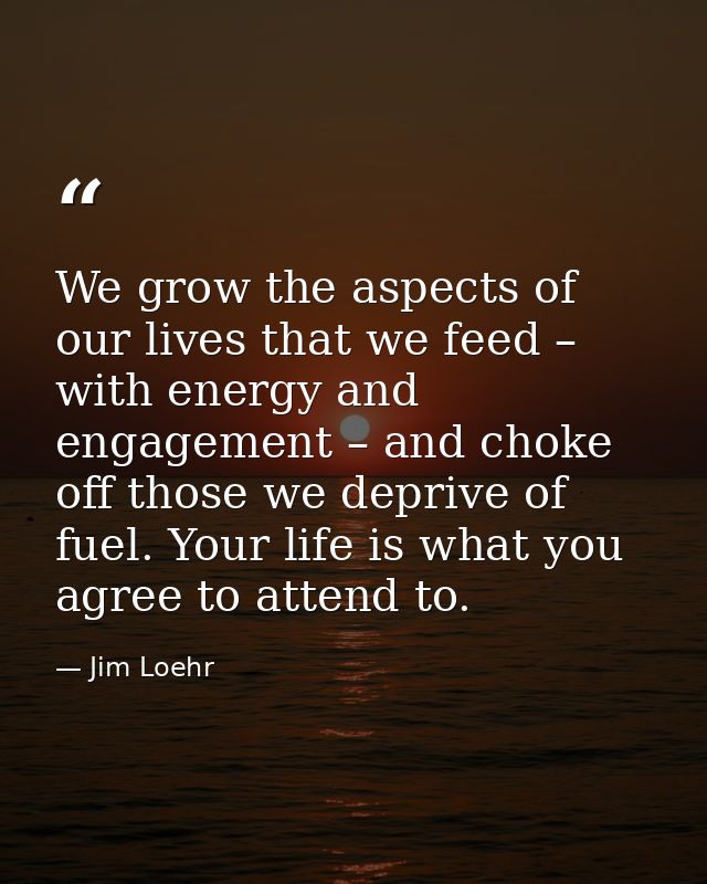 We grow the aspects of our lives that we feed – with energy and engagement – and choke off those we deprive of fuel. You — Jim Loehr
