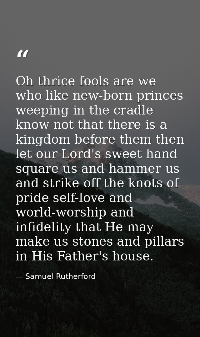 Oh thrice fools are we who like new-born princes weeping in the cradle know not that there is a kingdom before them then — Samuel Rutherford