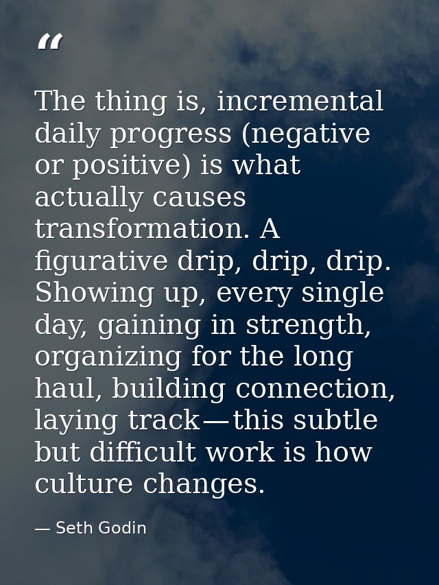 The thing is, incremental daily progress (negative or positive) is what actually causes transformation. A figurative dri — Seth Godin