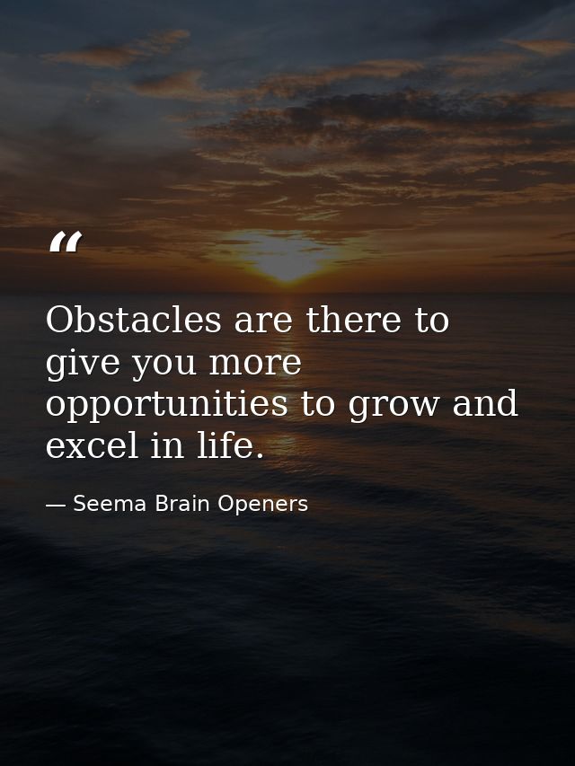 Obstacles are there to give you more opportunities to grow and excel in life. — Seema Brain Openers
