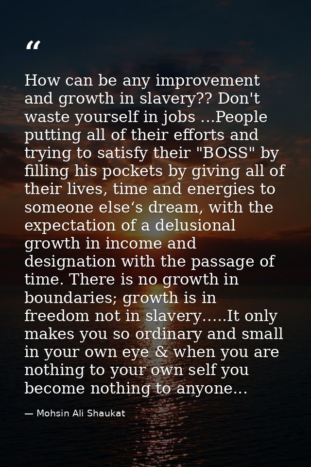 How can be any improvement and growth in slavery?? Don't waste yourself in jobs ...People putting all of their efforts a — Mohsin Ali Shaukat