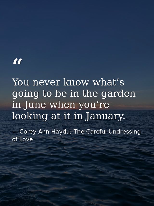 You never know what’s going to be in the garden in June when you’re looking at it in January. — Corey Ann Haydu, The Careful Undressing of Love
