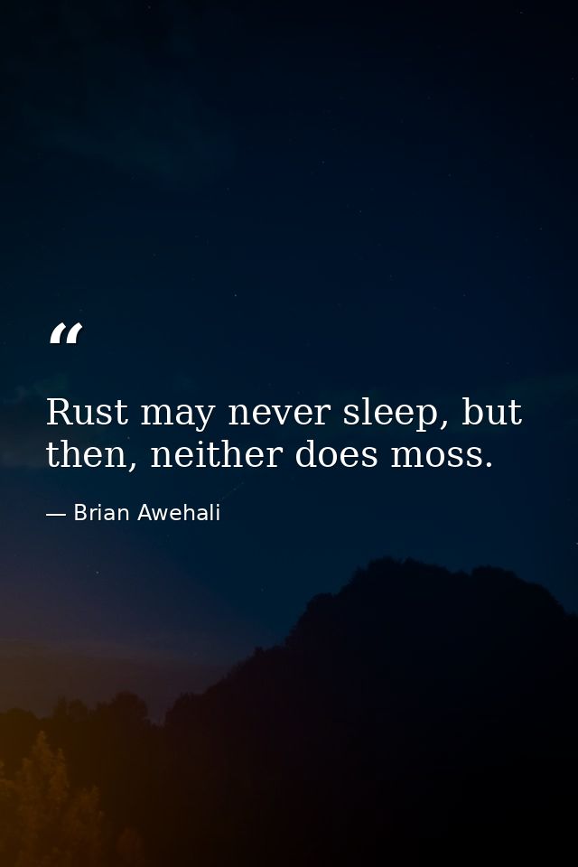 Rust may never sleep, but then, neither does moss. — Brian Awehali
