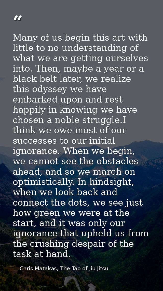 Many of us begin this art with little to no understanding of what we are getting ourselves into. Then, maybe a year or a — Chris Matakas, The Tao of Jiu Jitsu