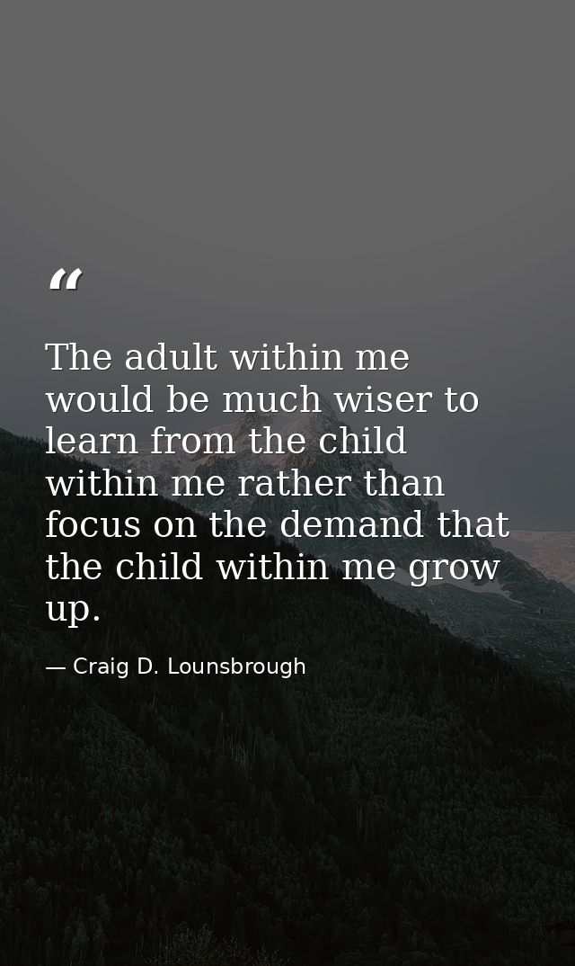 The adult within me would be much wiser to learn from the child within me rather than focus on the demand that the child — Craig D. Lounsbrough