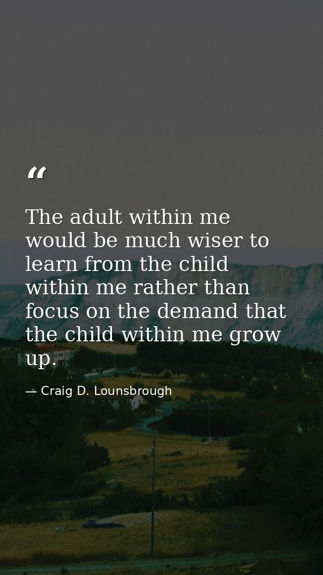 The adult within me would be much wiser to learn from the child within me rather than focus on the demand that the child — Craig D. Lounsbrough