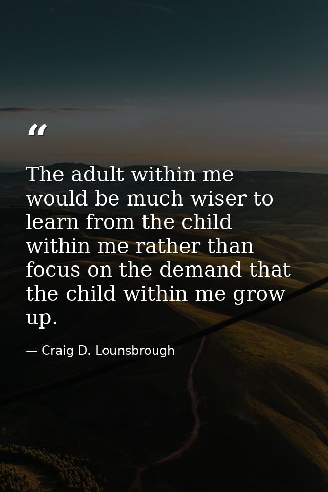 The adult within me would be much wiser to learn from the child within me rather than focus on the demand that the child — Craig D. Lounsbrough