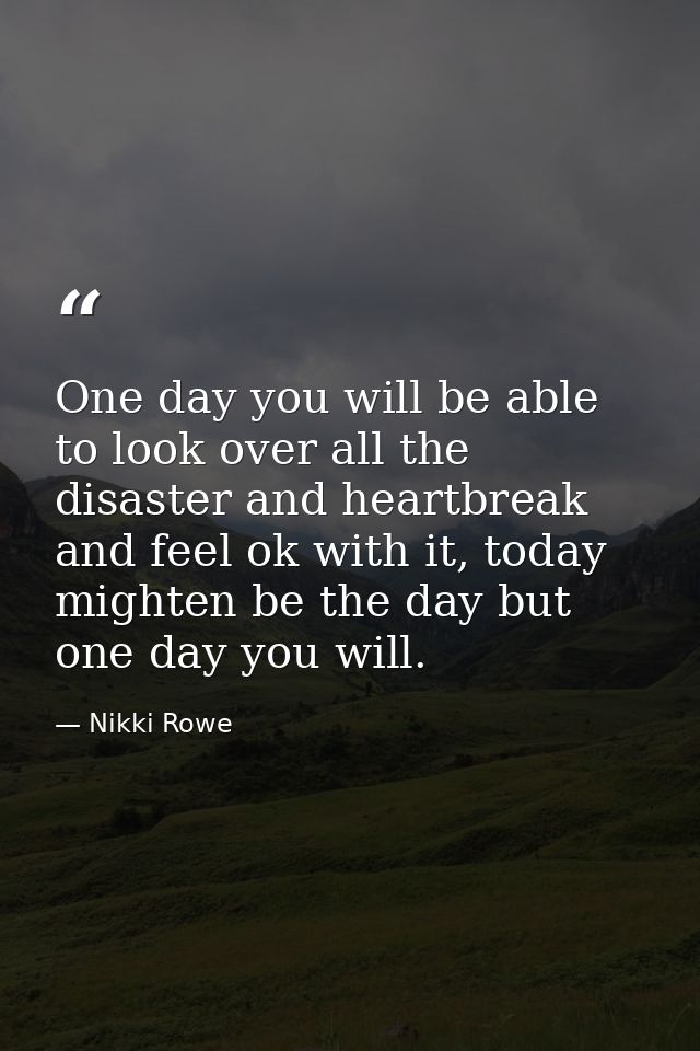 One day you will be able to look over all the disaster and heartbreak and feel ok with it, today mighten be the day but  — Nikki Rowe