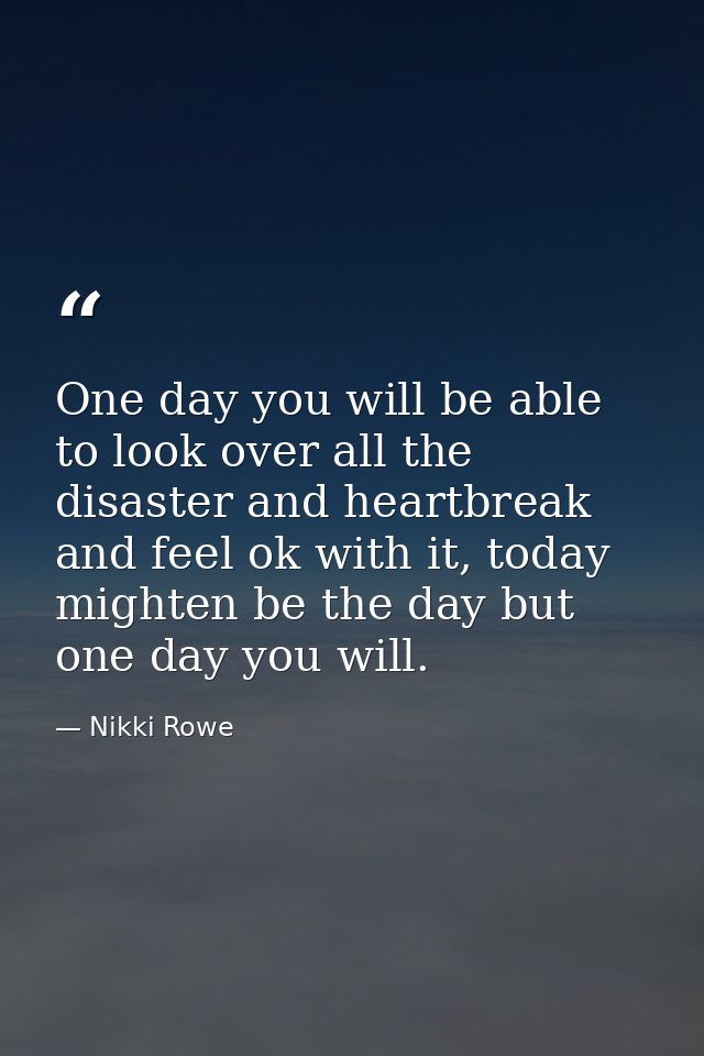 One day you will be able to look over all the disaster and heartbreak and feel ok with it, today mighten be the day but  — Nikki Rowe