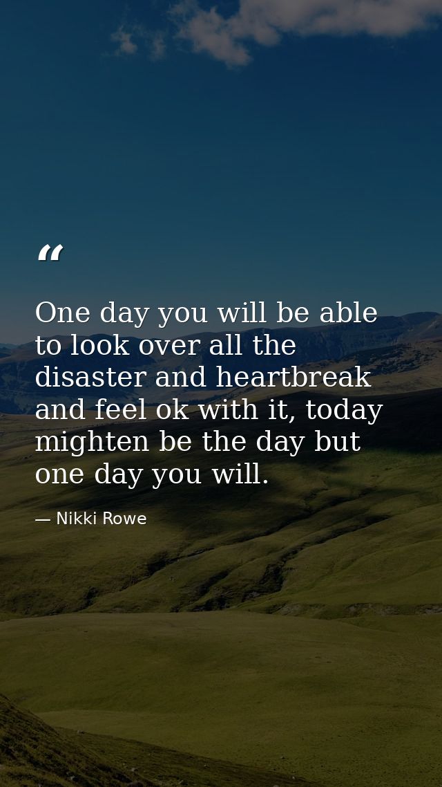 One day you will be able to look over all the disaster and heartbreak and feel ok with it, today mighten be the day but  — Nikki Rowe