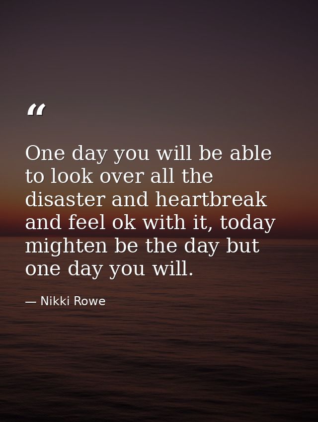 One day you will be able to look over all the disaster and heartbreak and feel ok with it, today mighten be the day but  — Nikki Rowe