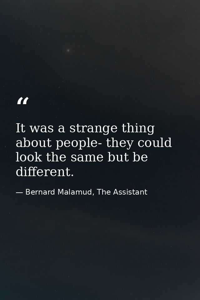 It was a strange thing about people- they could look the same but be different. — Bernard Malamud, The Assistant