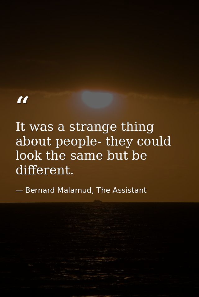 It was a strange thing about people- they could look the same but be different. — Bernard Malamud, The Assistant