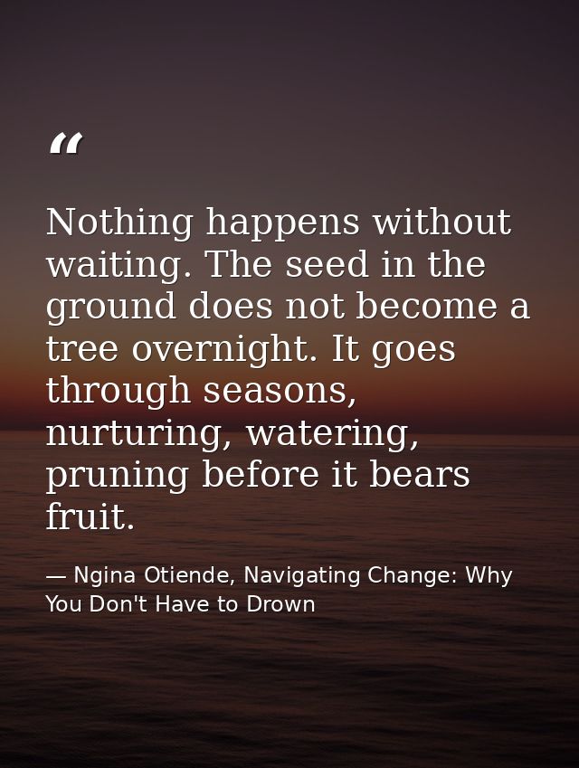 Nothing happens without waiting. The seed in the ground does not become a tree overnight. It goes through seasons, nurtu — Ngina Otiende, Navigating Change: Why You Don't Have to Drown