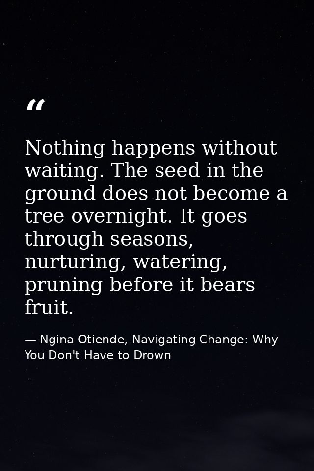 Nothing happens without waiting. The seed in the ground does not become a tree overnight. It goes through seasons, nurtu — Ngina Otiende, Navigating Change: Why You Don't Have to Drown