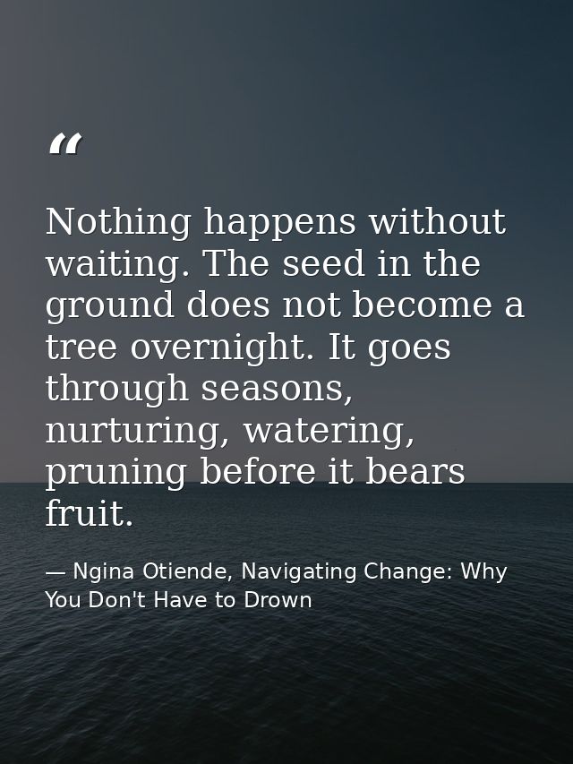 Nothing happens without waiting. The seed in the ground does not become a tree overnight. It goes through seasons, nurtu — Ngina Otiende, Navigating Change: Why You Don't Have to Drown