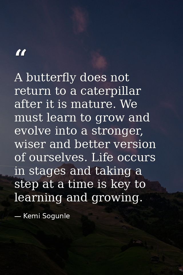 A butterfly does not return to a caterpillar after it is mature. We must learn to grow and evolve into a stronger, wiser — Kemi Sogunle
