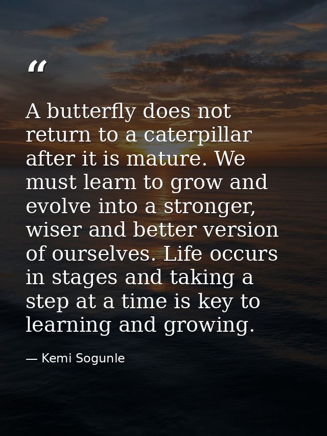 A butterfly does not return to a caterpillar after it is mature. We must learn to grow and evolve into a stronger, wiser — Kemi Sogunle