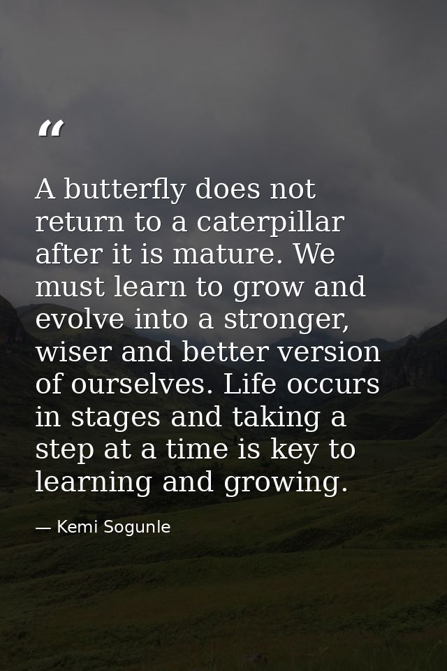 A butterfly does not return to a caterpillar after it is mature. We must learn to grow and evolve into a stronger, wiser — Kemi Sogunle