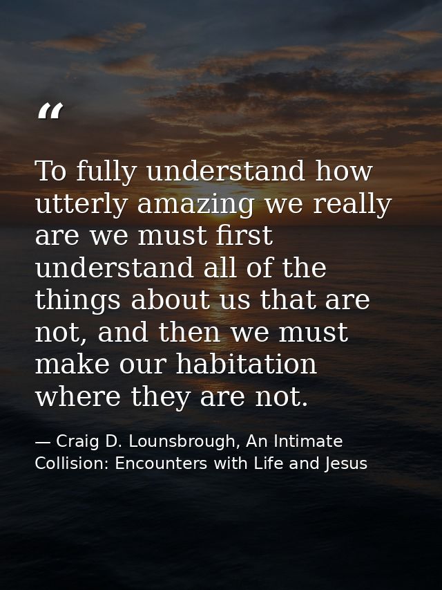 To fully understand how utterly amazing we really are we must first understand all of the things about us that are not,  — Craig D. Lounsbrough, An Intimate Collision: Encounters with Life and Jesus