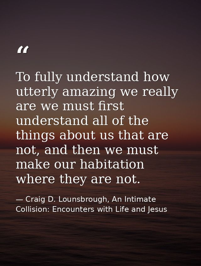 To fully understand how utterly amazing we really are we must first understand all of the things about us that are not,  — Craig D. Lounsbrough, An Intimate Collision: Encounters with Life and Jesus