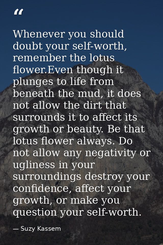 Whenever you should doubt your self-worth, remember the lotus flower.Even though it plunges to life from beneath the mud — Suzy Kassem