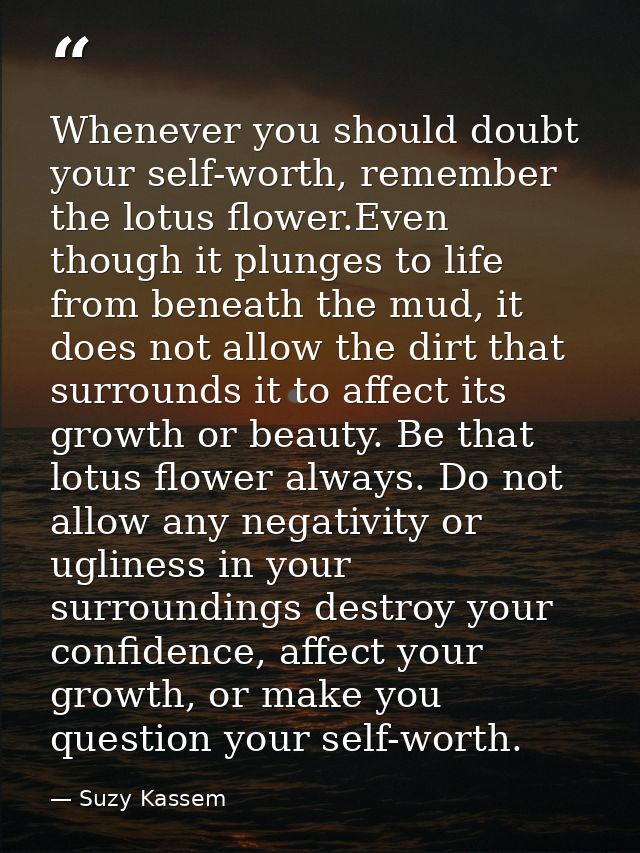 Whenever you should doubt your self-worth, remember the lotus flower.Even though it plunges to life from beneath the mud — Suzy Kassem