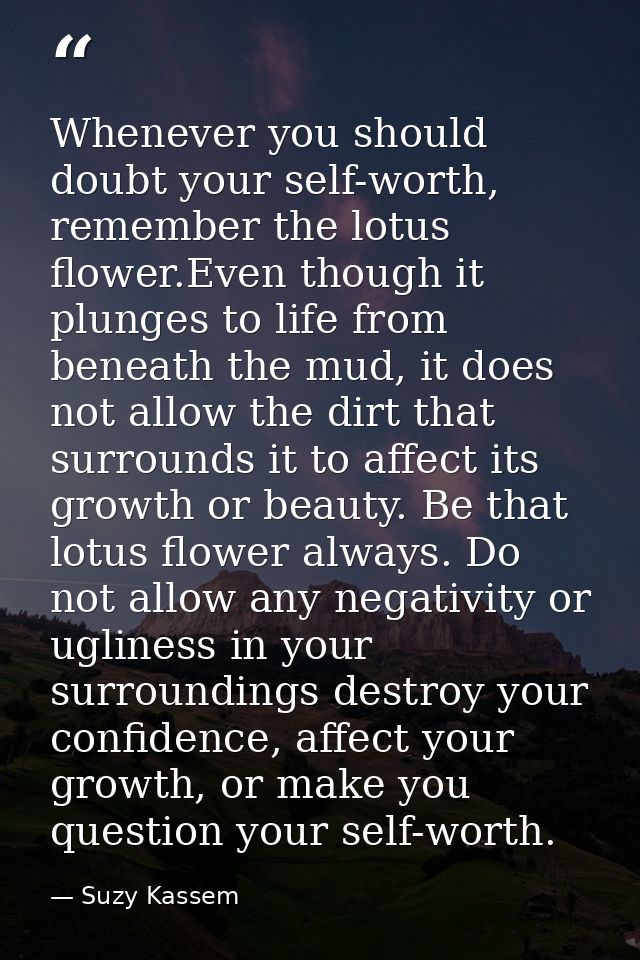 Whenever you should doubt your self-worth, remember the lotus flower.Even though it plunges to life from beneath the mud — Suzy Kassem