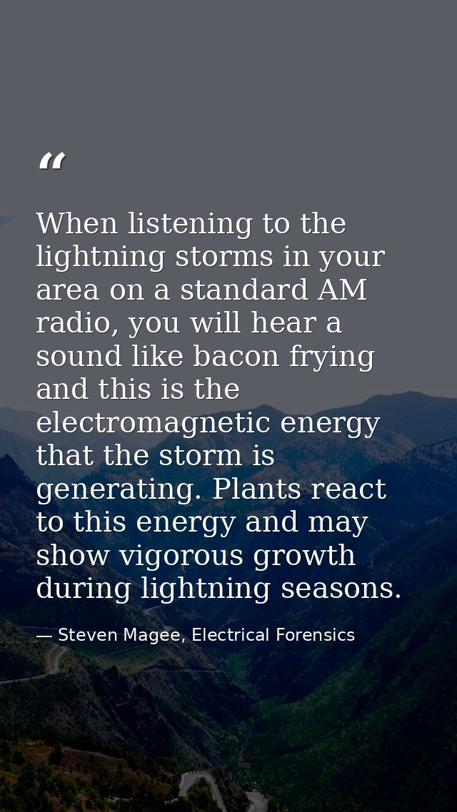 When listening to the lightning storms in your area on a standard AM radio, you will hear a sound like bacon frying and  — Steven Magee, Electrical Forensics