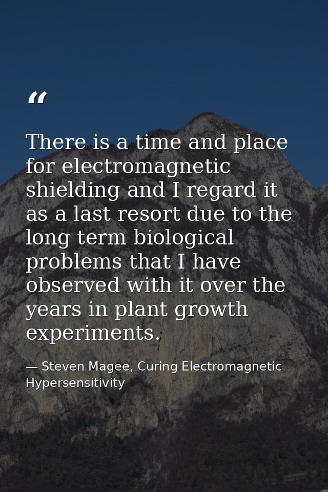 There is a time and place for electromagnetic shielding and I regard it as a last resort due to the long term biological — Steven Magee, Curing Electromagnetic Hypersensitivity