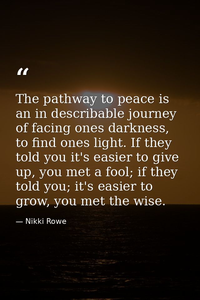 The pathway to peace is an in describable journey of facing ones darkness, to find ones light. If they told you it's eas — Nikki Rowe