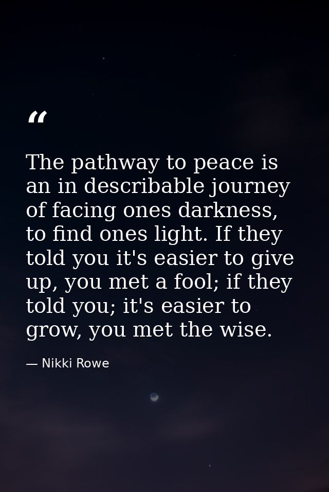 The pathway to peace is an in describable journey of facing ones darkness, to find ones light. If they told you it's eas — Nikki Rowe