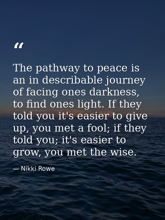 The pathway to peace is an in describable journey of facing ones darkness, to find ones light. If they told you it's eas — Nikki Rowe