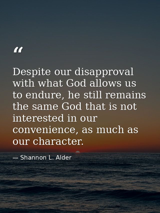Despite our disapproval with what God allows us to endure, he still remains the same God that is not interested in our c — Shannon L. Alder