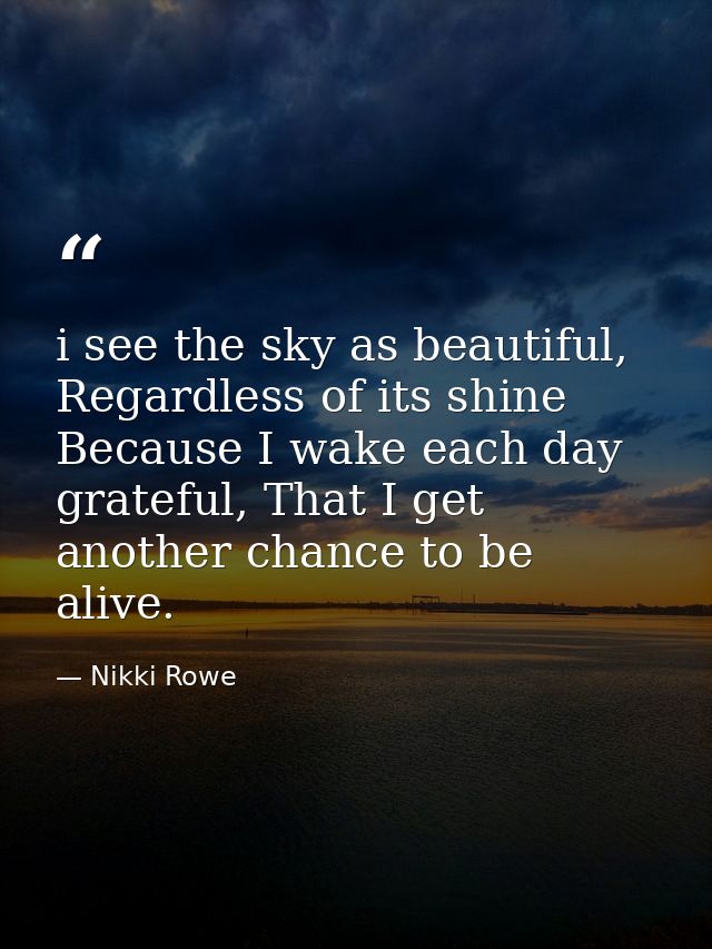 i see the sky as beautiful, Regardless of its shine Because I wake each day grateful, That I get another chance to be al — Nikki Rowe
