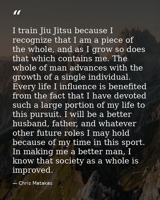 I train Jiu Jitsu because I recognize that I am a piece of the whole, and as I grow so does that which contains me. The  — Chris Matakas