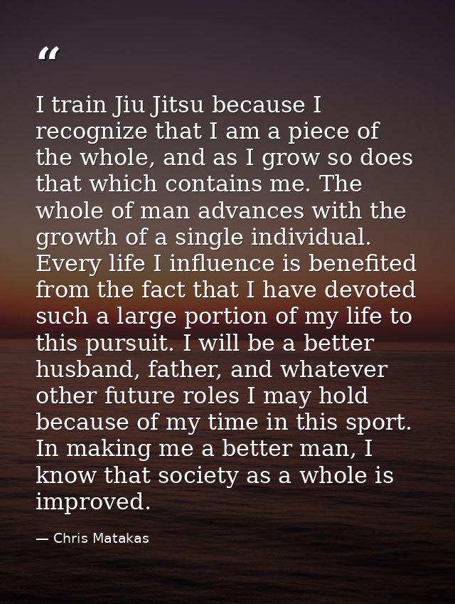I train Jiu Jitsu because I recognize that I am a piece of the whole, and as I grow so does that which contains me. The  — Chris Matakas