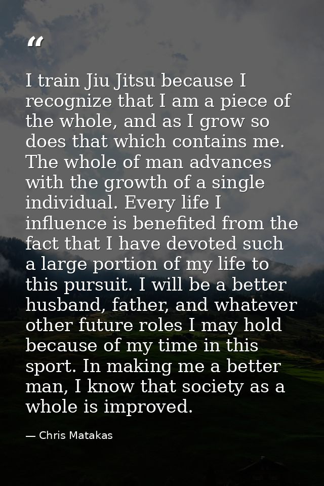 I train Jiu Jitsu because I recognize that I am a piece of the whole, and as I grow so does that which contains me. The  — Chris Matakas
